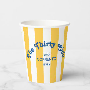 The Thirty Club Yellow Beach Stripe 30th Birthday Paper Cups