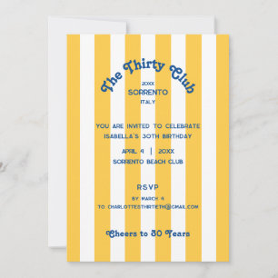 The Thirty Club Yellow Cabana 30th Birthday Party  Invitation