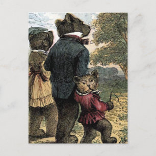 The Three Bears Take a Walk Vintage Illustration Postcard