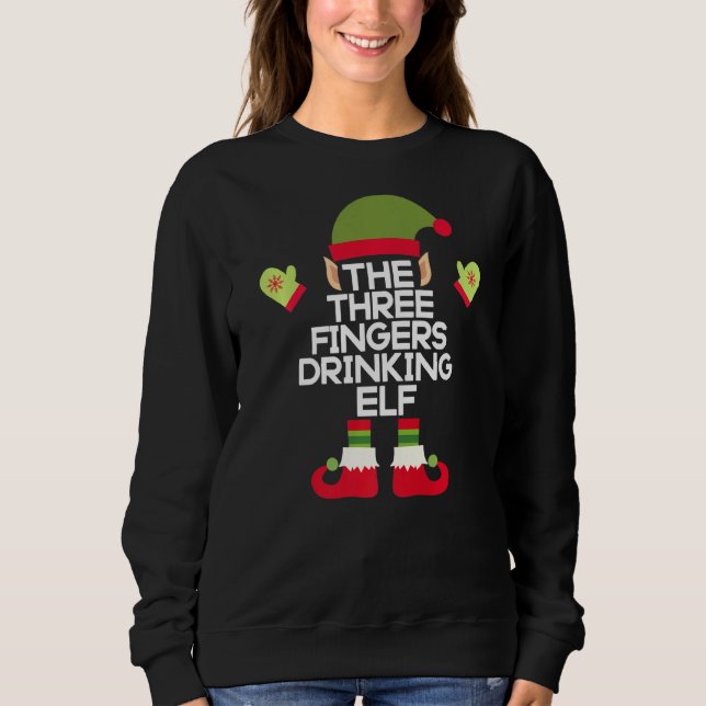 The Three Fingers Drinking Elf Funny Bourbon Chris Sweatshirt (Front)