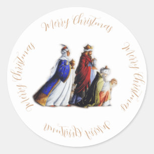 The Three Magi Bearing gifts & Christmas greeting Classic Round Sticker