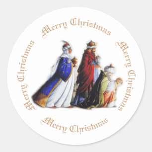 The Three Magi Bearing gifts & Christmas greeting Classic Round Sticker