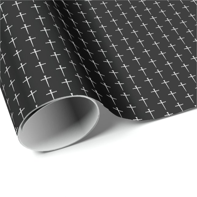 The Three Nails, Black and White Cross Christian Wrapping Paper (Roll Corner)