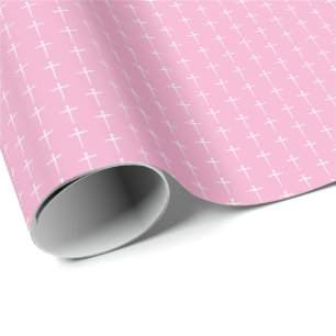 The Three Nails, Pink and White Cross Christian Wrapping Paper