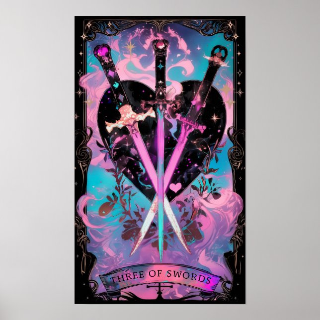 The Three of Swords Tarot Card Witchy Poster (Front)