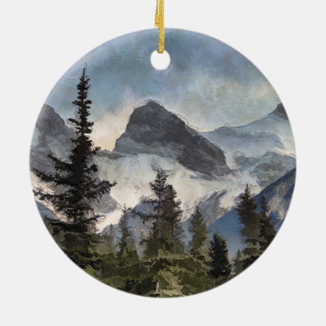 The Three Sisters - Canadian Rocky Mountains Ceramic Tree Decoration (Back)