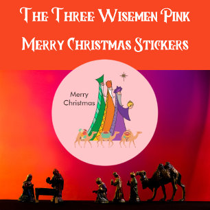 The Three Wisemen Pink Christmas Classic Round Sticker