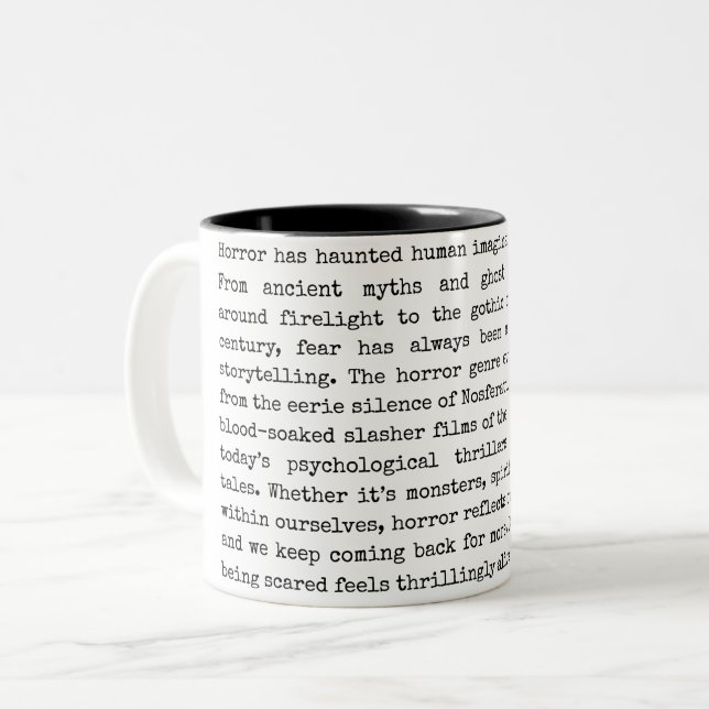 The Thrill of Fear – Horror Through the Ages Two-Tone Coffee Mug (Front Left)