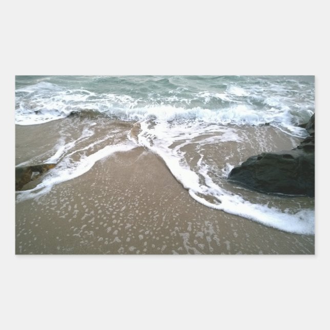 The Tide Washing Ashore Over the Rocks Rectangular Sticker (Front)