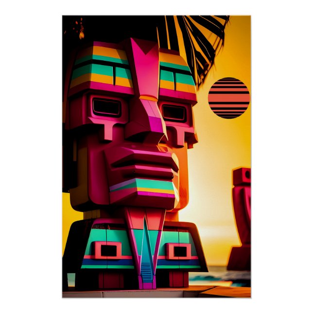 The Tiki Hut on Synthwave Beach Poster (Front)