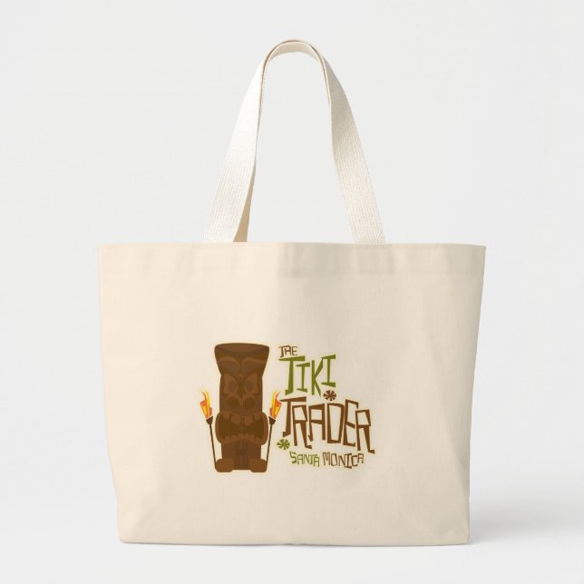 The Tiki Trader Restaurant Logo Design Fun Large Tote Bag (Front)
