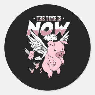The Time Is Now Flying Pig Magical Sky Bacon Pig Classic Round Sticker
