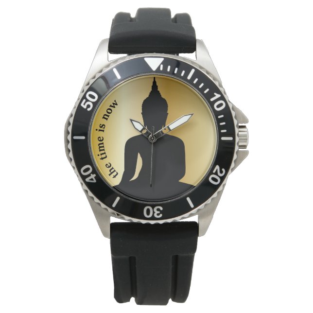 'The time is now' seated Buddha silhouette Watch (Front)