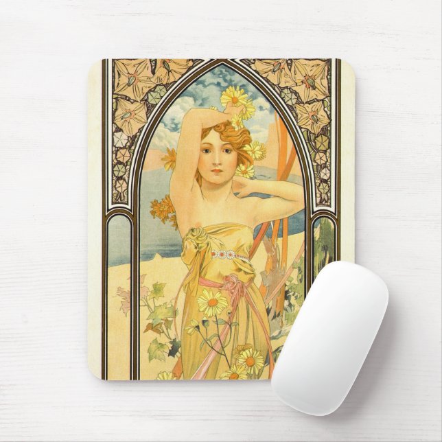 The Times of the Day, Brightness of Day by Mucha Mouse Mat (With Mouse)