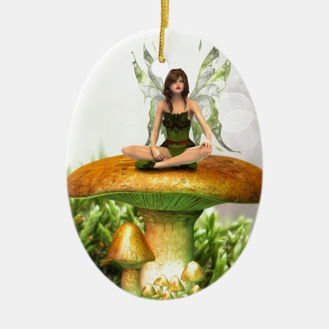 The Toadstool Fairy Ceramic Tree Decoration (Front)