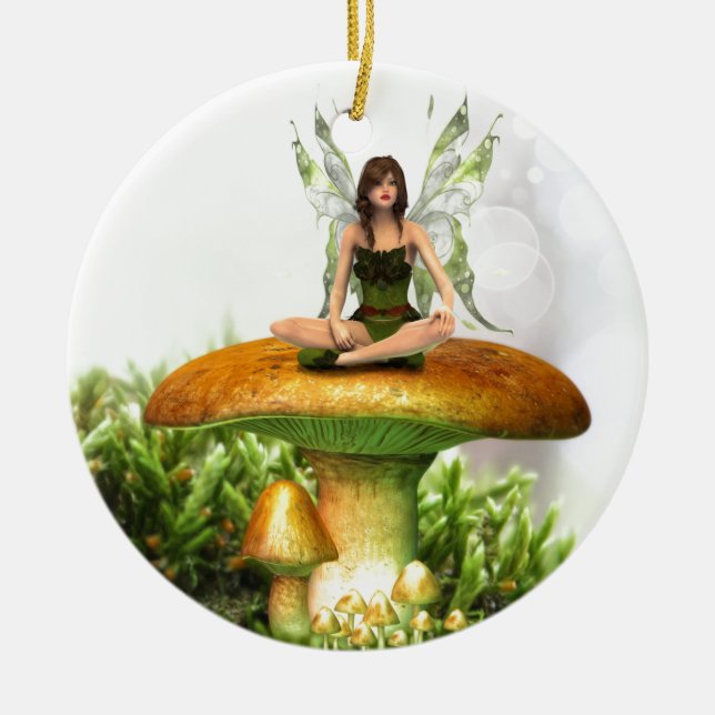 The Toadstool Fairy Ceramic Tree Decoration (Front)