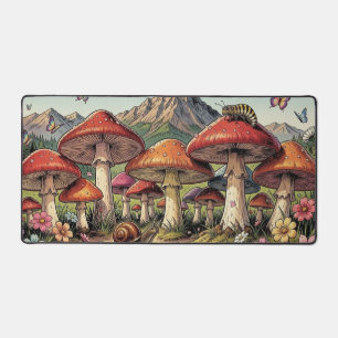 The Toadstool Village Beneath the Mountains Desk Mat