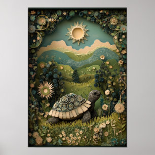 The Tortoise Sunny Summer Forest Art Poster