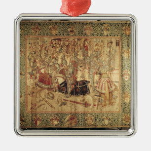 The Tournament, vertical loom tapestry Metal Tree Decoration