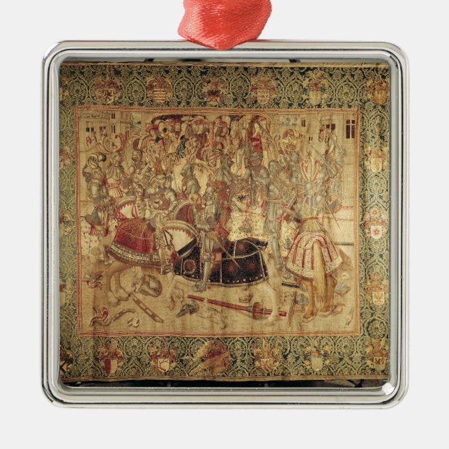 The Tournament, vertical loom tapestry Metal Tree Decoration (Front)