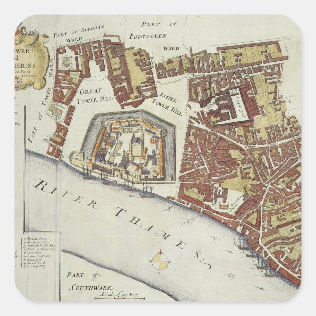 The Tower and St. Catherine's, for 'Stow's Survey Square Sticker (Front)