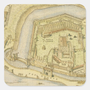 The Tower of London, from a survey made in 1597 by Square Sticker