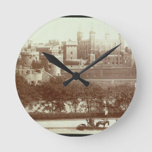 The Tower of London (sepia photo) Round Clock