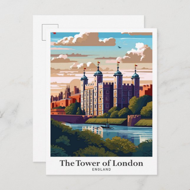The Tower of London Vintage Travel Illustration Postcard (Front/Back)