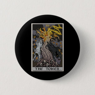 The Tower Tarot Card Halloween Tree Of Life Gothic 6 Cm Round Badge