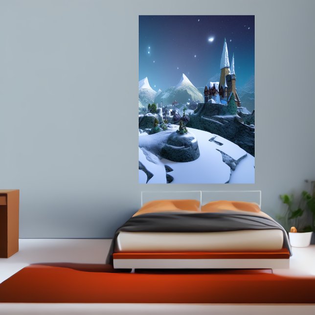 The town in the mountain | AI Art  Poster (Creator Uploaded)