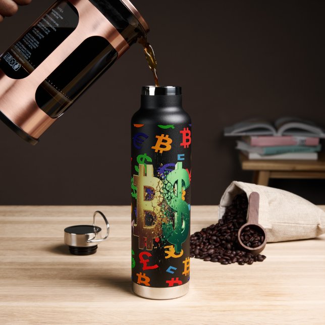 The Trader Dream Collection Candlestick Charts Water Bottle (Coffee (Rotated))