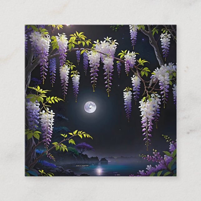 The tranquil Japanese art of Wisteria tree with bl Square Business Card (Front)