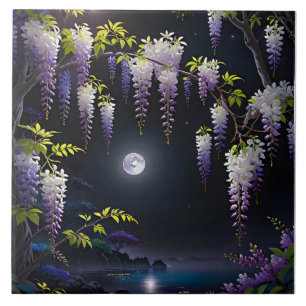 The tranquil Japanese art of Wisteria tree with bl Tile
