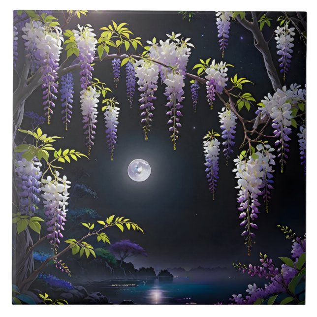 The tranquil Japanese art of Wisteria tree with bl Tile (Front)