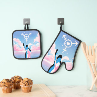 The Trans Signal Oven Mitt & Pot Holder Set