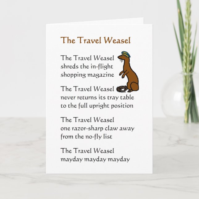 The Travel Weasel - a funny bon voyage poem Card (Front)