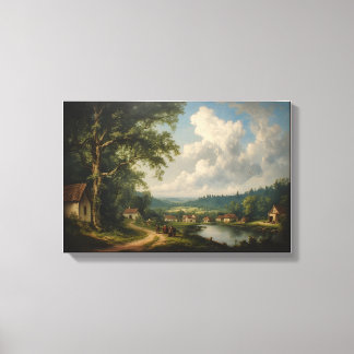 The Travelers' Path Through the Sunlit Valley Canvas Print