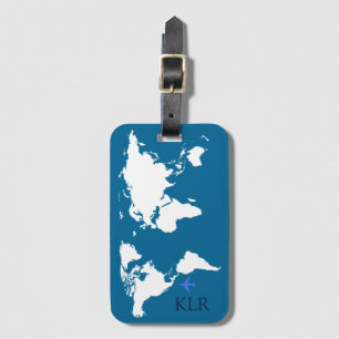 the traveller, map with personalised initials luggage tag
