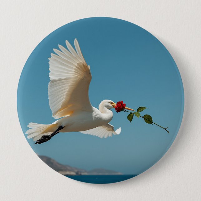 The travelling bird 10 cm round badge (Front)