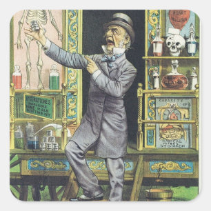 "The Travelling Quack" Snake Oil Salesman Square Sticker