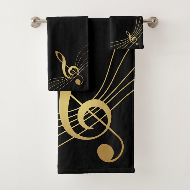 The Treble Clef: Gold Music Bath Towel Set (Insitu)