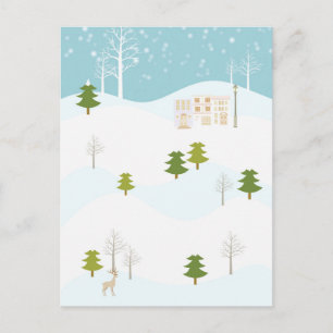 The tree and snowy mountain with Merry Christmas Holiday Postcard