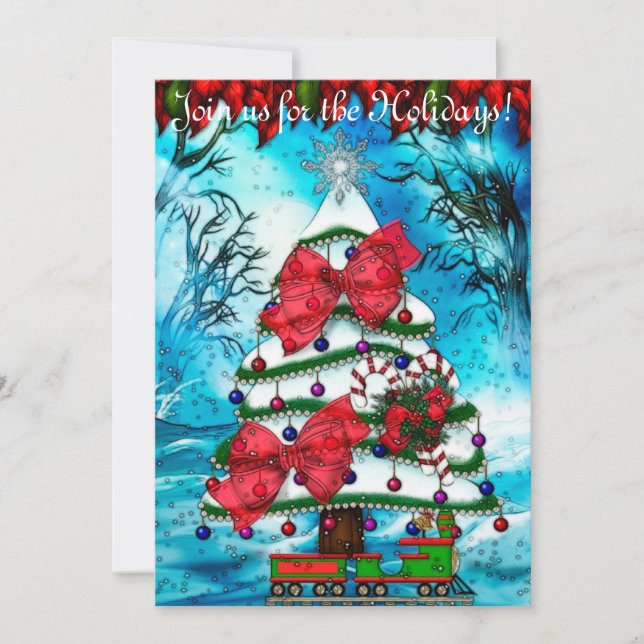 The Tree Christmas Folk Art CUSTOM Feast Invitation (Front)