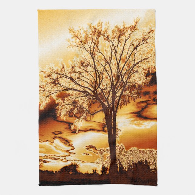 The Tree in Molten Gold Kitchen Towel (Vertical)