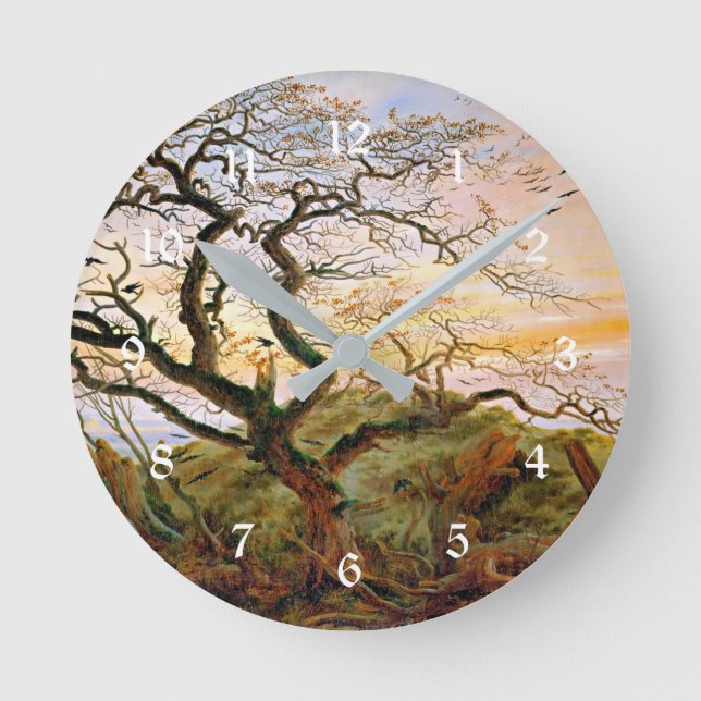 The Tree of Crows by Caspar David Friedrich Round Clock (Front)
