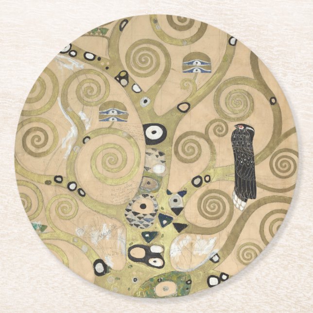 The Tree of Life, Gustav Klimt OIl Painting Round Paper Coaster (Front)