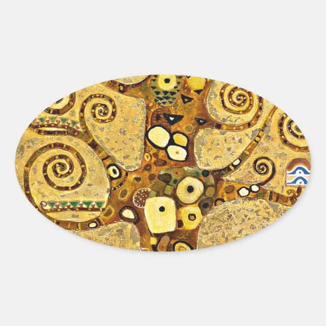 "The Tree of Life", Gustav Klimt Oval Sticker (Front)