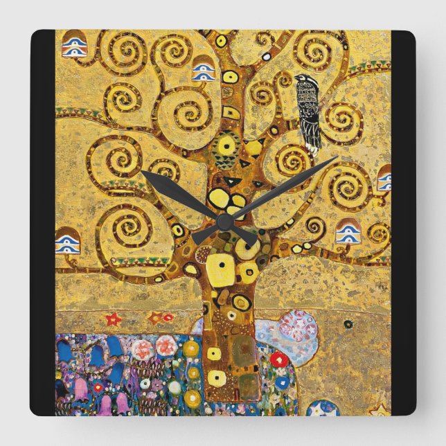 "The Tree of Life", Gustav Klimt Square Wall Clock (Front)