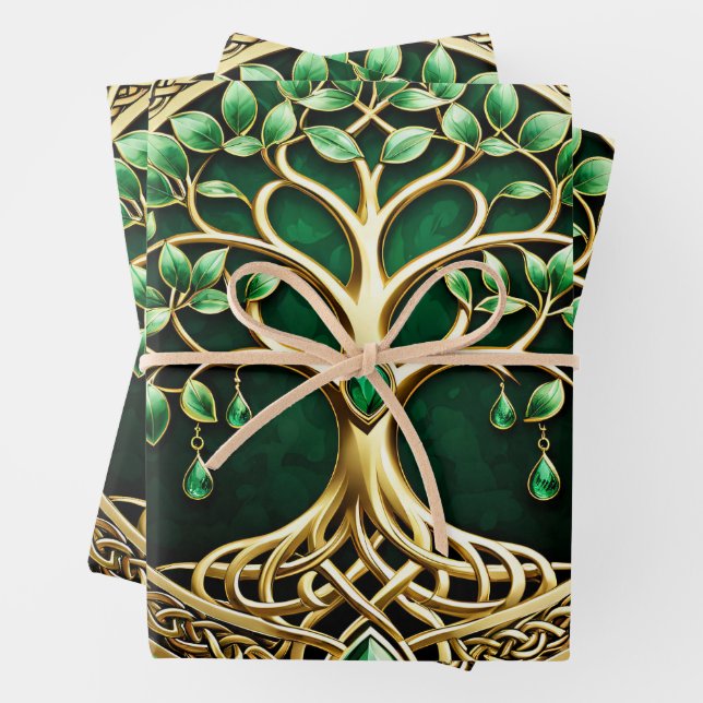 The tree of life with Celtic knots. Wrapping Paper Sheet (In situ)
