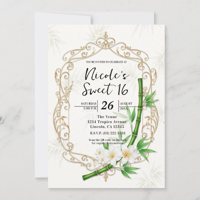The Tropical Imperial Bamboo Garden Sweet 16 Invitation (Front)